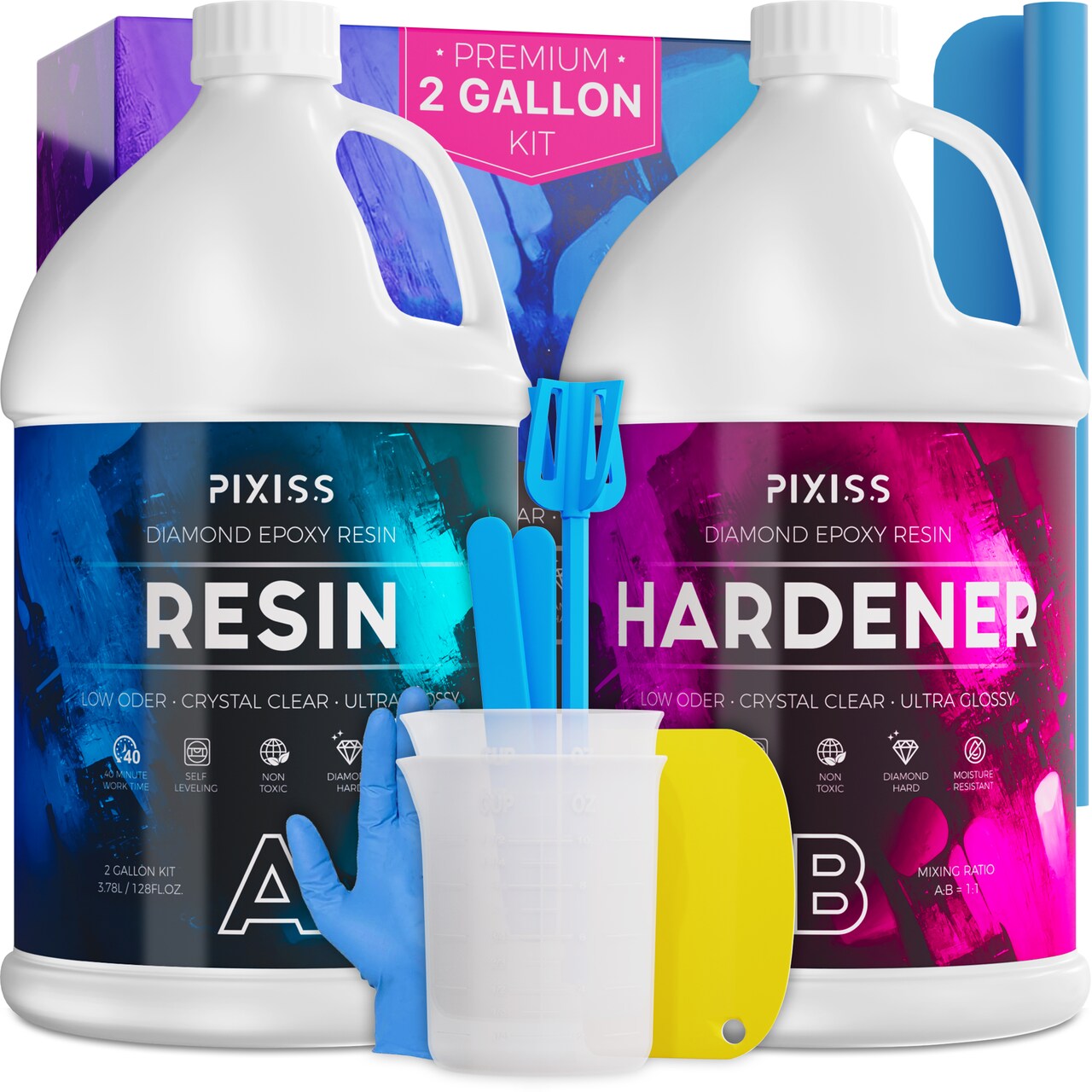 Pixiss Premium Epoxy Resin 2 Gallon Kit - Safe, Bubble-Free Easy for Beginners